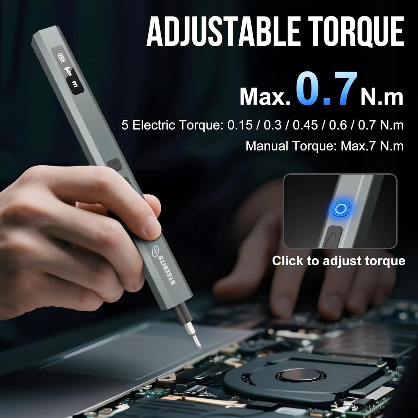 STREBITO 144-Piece Upgraded Electric Screwdriver, Max 0.7 N.m, 120 Magnetic Bits, 5-gear Torque Adjustment, Precision Screwdriver Set, Repair Tool Kit for Tech, Electronics and PC, Gifts for Men