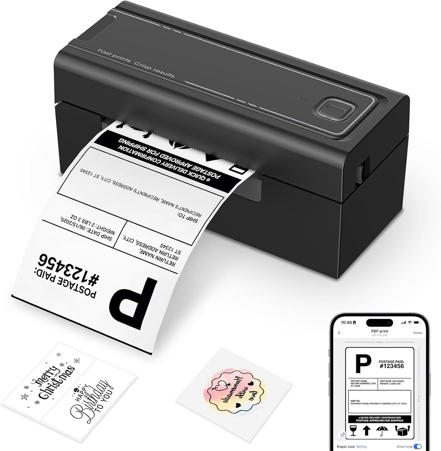 Bluetooth Thermal Shipping Label Printer, Wireless 4x6 Shipping Label Printer for Packages, High-Speed Thermal Printer Compatible with Android, iOS & Windows for Amazon, Ebay, Shopify, USPS