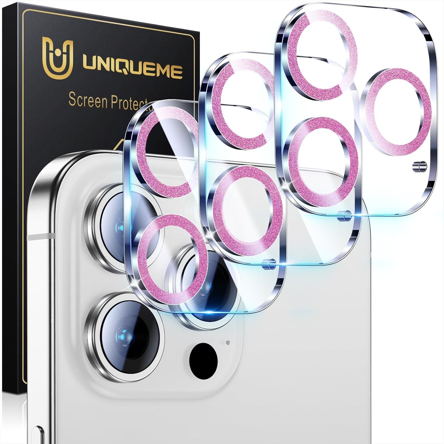 UniqueMe for 3 Pack iPhone 15 Pro/iPhone 15 Pro Max Camera Lens Protector, [Drop Protection] [Case Friendly] 9H Tempered Glass Camera Cover Screen [Update New Version] - Bright Purple