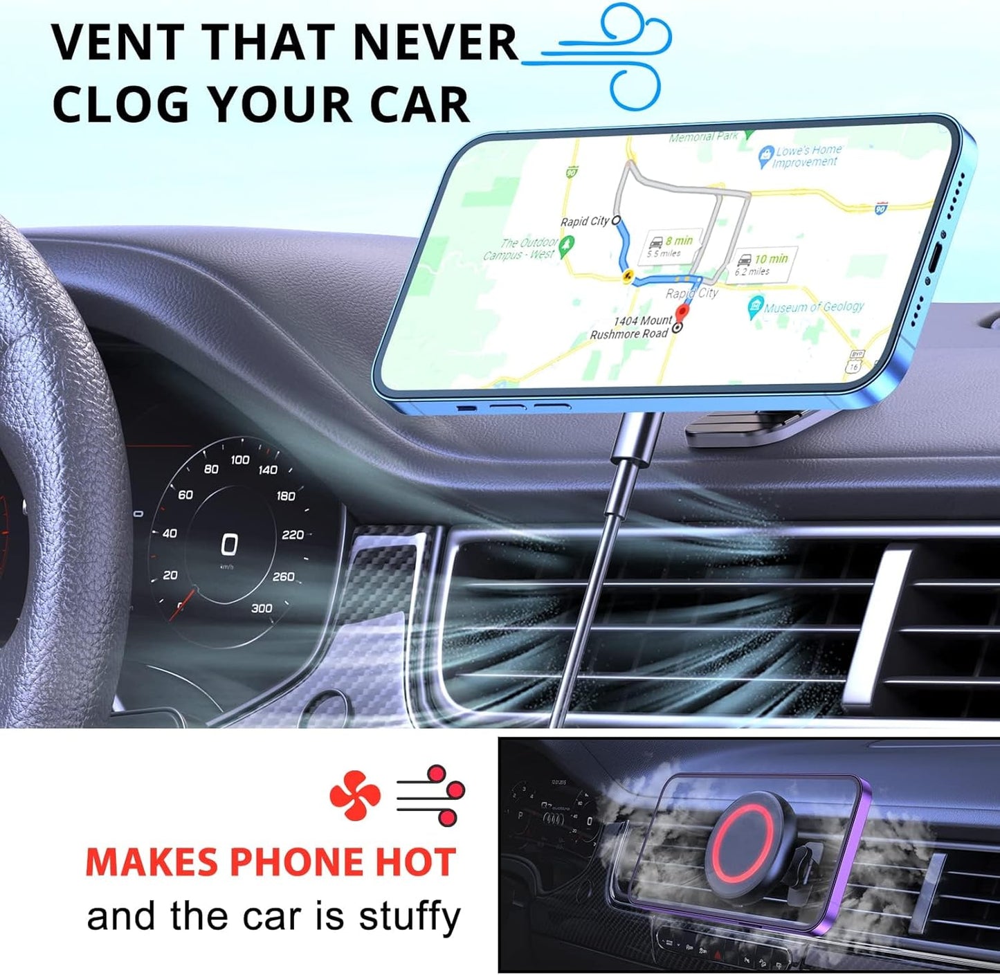 OHLPRO for iPhone 16 Magsafe Car Mount, Dashboard Magsafe Car Phone Holder Charger for 15 14 13 12 Pro/Pro Max/Plus/Mini,15W Fast Charging Vent Mount, Super Fashion & Hands Free, Red