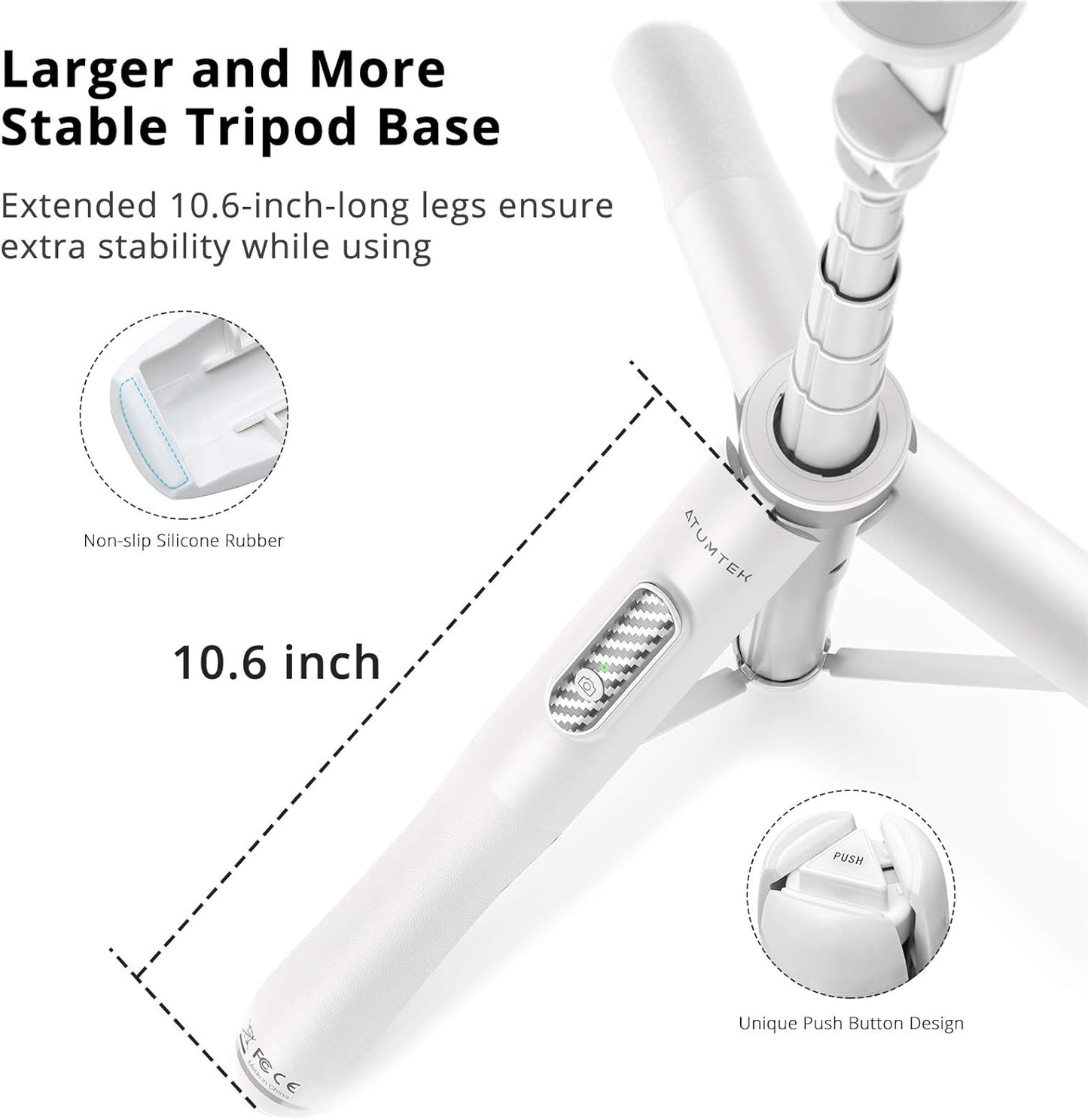 ATUMTEK 51" Selfie Stick Tripod, All in One Extendable Phone Tripod Stand with Bluetooth Remote 360° Rotation for iPhone and Android Phone Selfies, Video Recording, Vlogging, Live Streaming, White