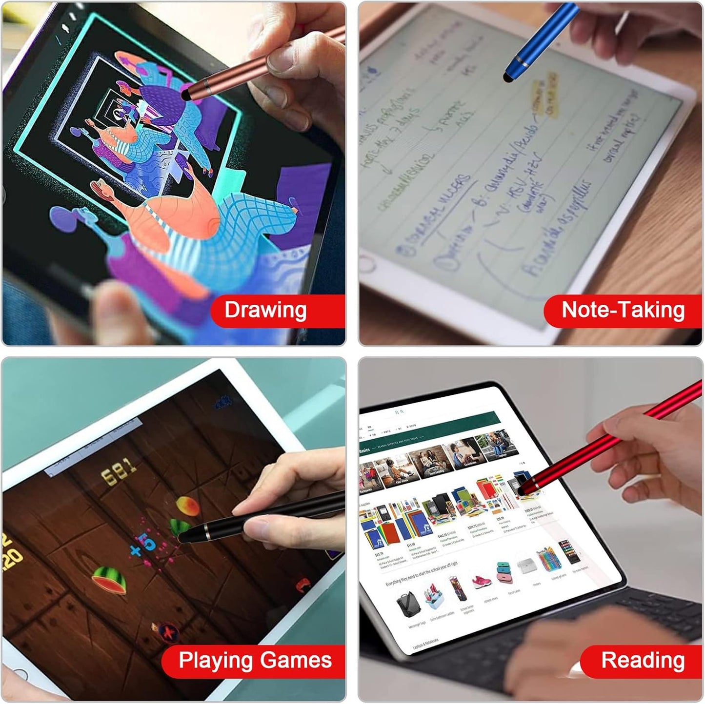 Stylus Pens for Touch Screens - Waycco High Sensitivity Capacitive Stylus 2 in 1 Touch Screen Pen with 8 Replaceable Tips for iPad iPhone Tablets Samsung Galaxy All Universal Touch Devices - 4 Pack