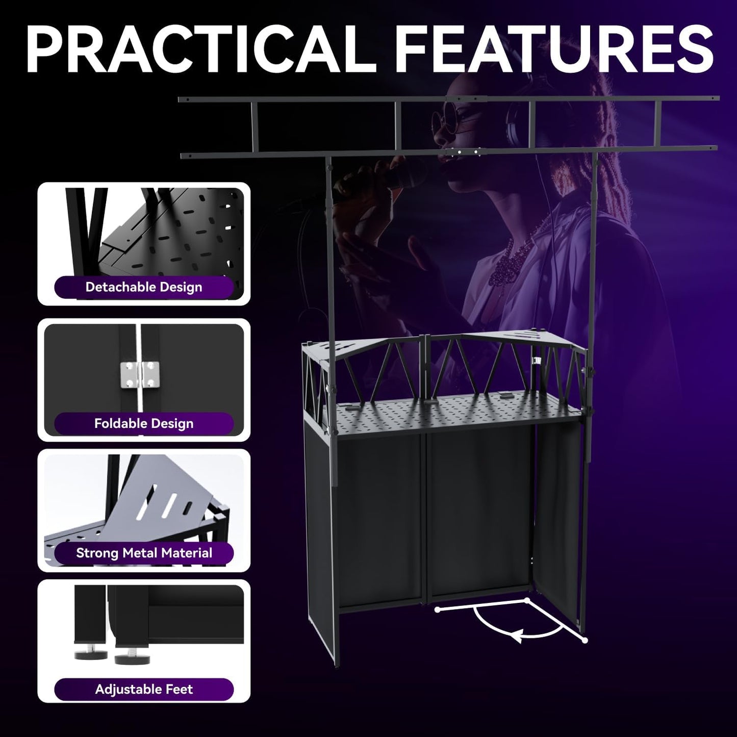 DJ Table Stand Portable booth, Foldable DJ Stand Booth, Adjustable DJ Facade Booth, Easy to Assemble, Stylish, Convenient to Store and Transpor (Truss 40x25x45)
