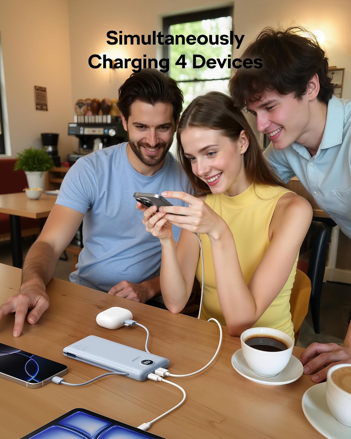 VEGER AC Wall Plug Portable Charger, 10000mah Slim Portable Charger Built in Cables, USB C Power Bank 15W Fast Charging, Travel Essential Battery Pack Compatible with iPhone, Android and More(White)