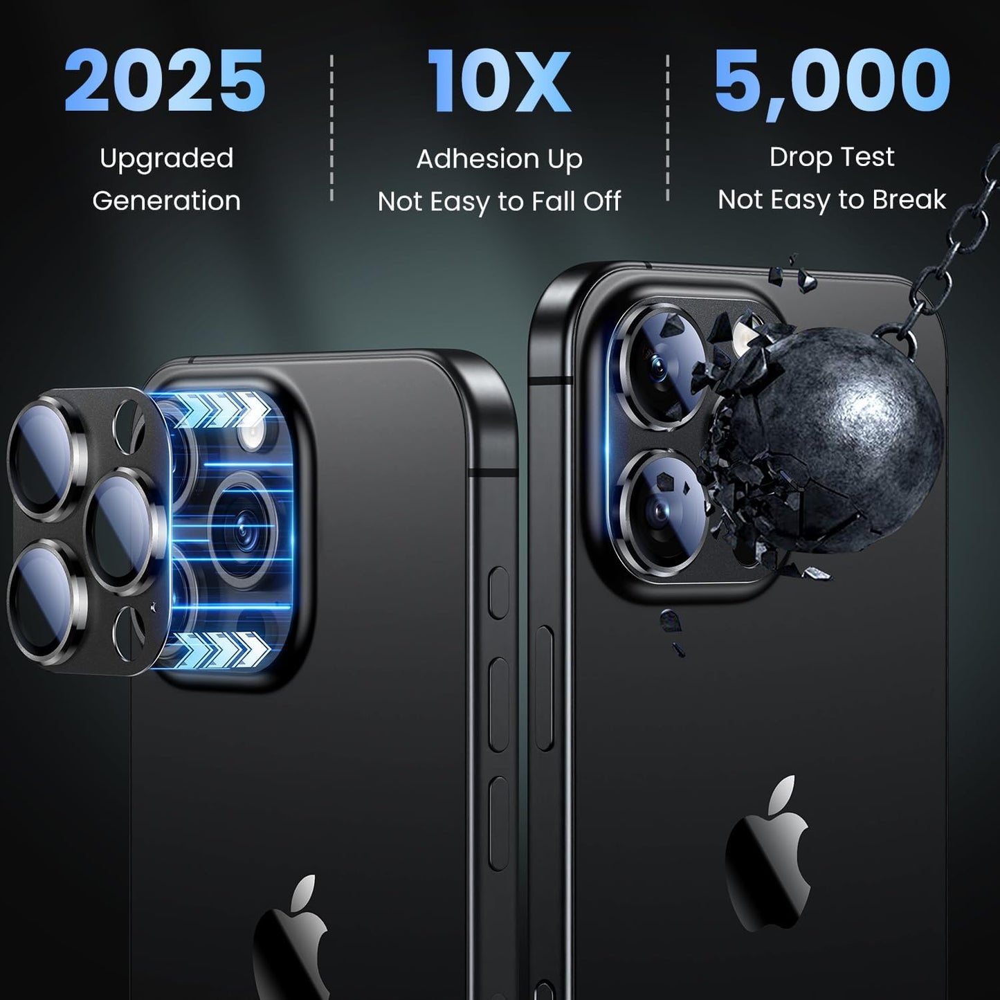 Uyiton Compatible with iPhone 16 Pro/iPhone 16 Pro Max Camera Lens Protector - [Not Easy to Break][Strong Adsorption][Case-Friendly] Metal Tempered Glass Rear Camera Screen Cover - Black Titanium