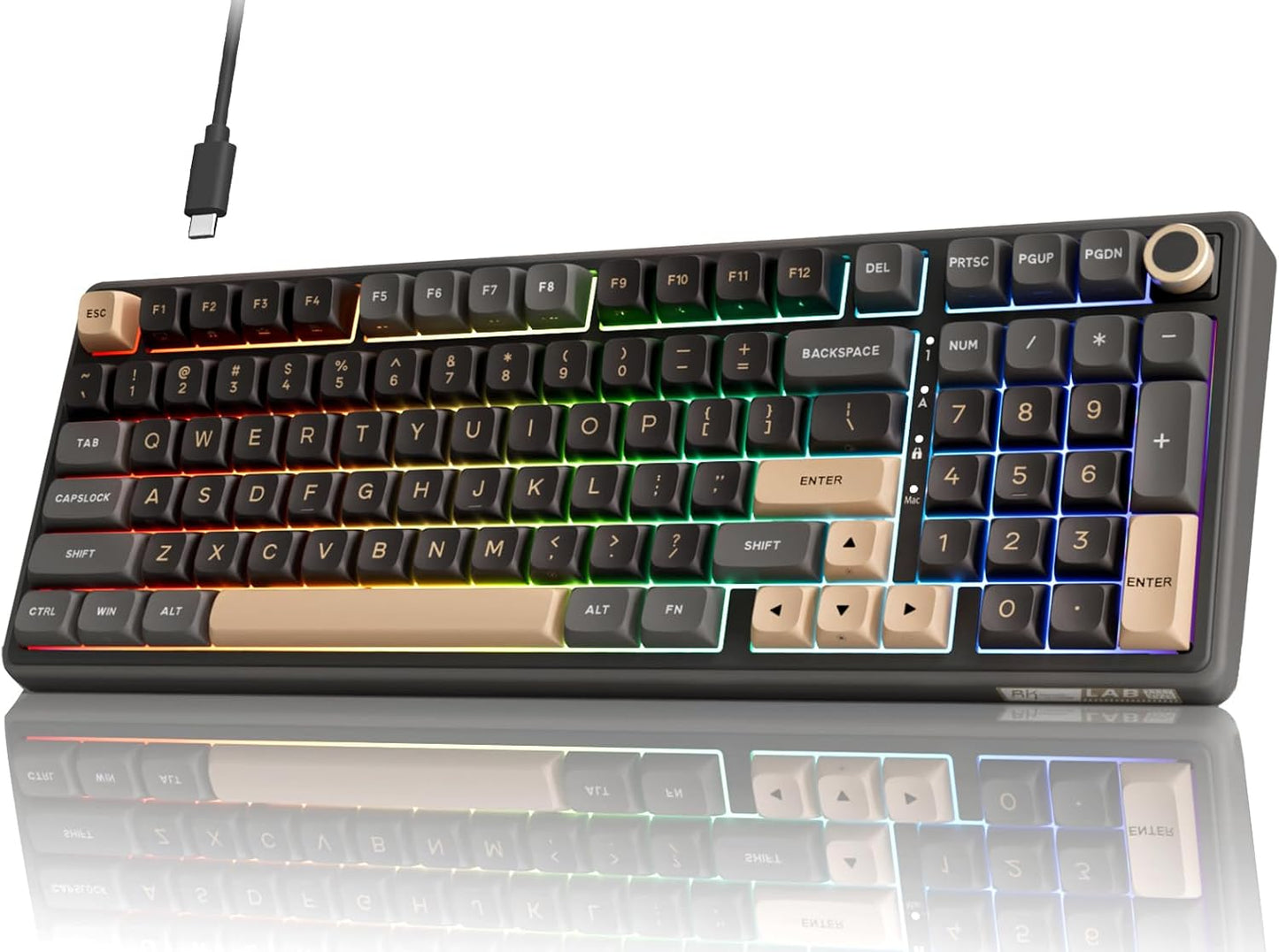 RK ROYAL KLUDGE R98 Pro Wired Mechanical Keyboard, 96% Creamy Gaming Keyboard RGB Backlit with Number Pad and Volume Knob, Gasket Mount, MDA Profile PBT Keycaps, Hot Swappable Pre-lubed Linear Switch