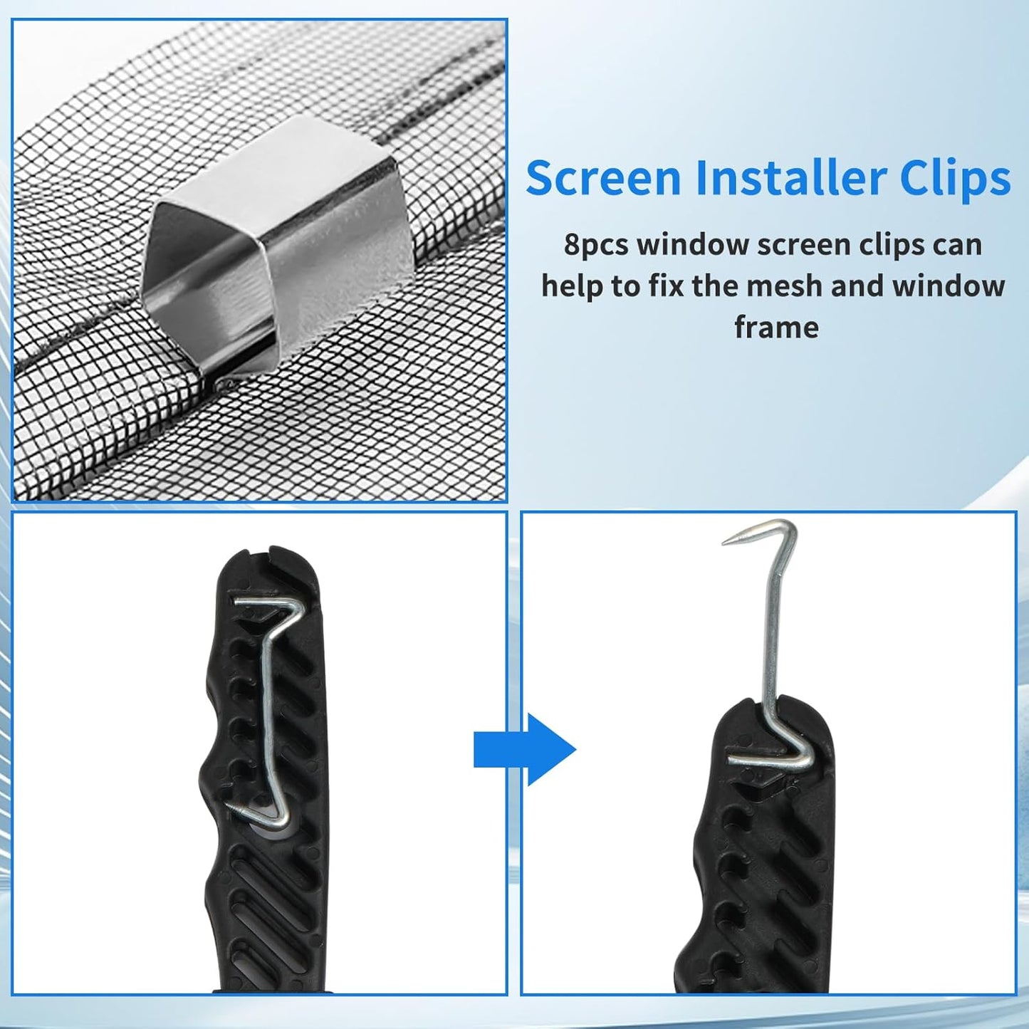 Window Screen Repair Kit, 48"x118" Screen Door Mesh Replacement Kit, Durable Fiberglass Black Window Screen kit with Tools, Rolling, Hook, Spline, Clips for Windows Doors Patio and Porch