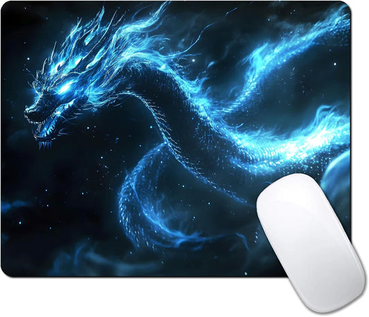 Witchy Blue Japanese Dragon Custom Mouse Pad with Non-Slip Rubber, Small Square Design for Wireless Laptop & Computer Mouse Pads for Desk, 9.5 x 7.9 inch Smooth Surface for Gaming & Office