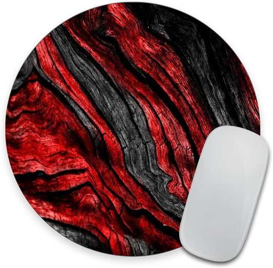 and Red Woodgrain Round Mousepad, Personalized Custom Design Mouse Pads,Cute Waterproof Circular Non-Slip Rubber Base Small Mouse Pad, Mousepad for Laptop Computers