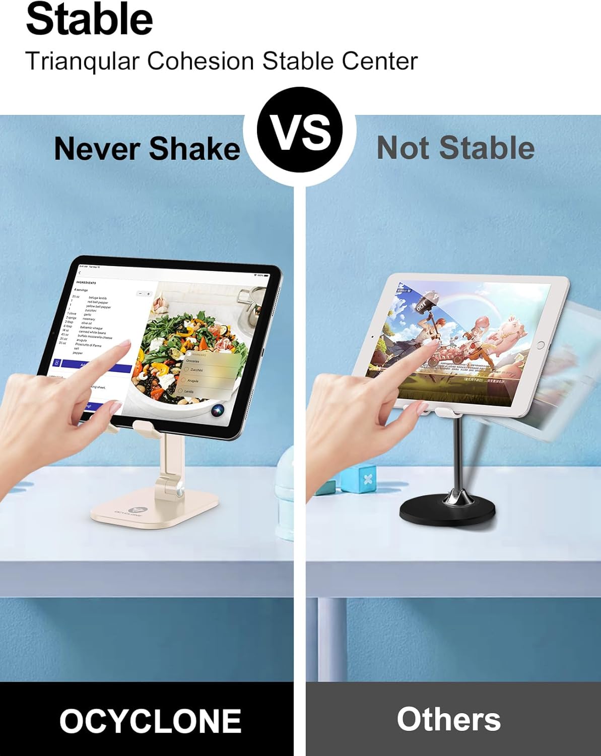 OCYCLONE Phone Stand, Adjustable Height and Angle Foldable Cell Phone Stand Holder for Desk, Taller iPhone Stand Compatible with 4.7"-13" Smartphones iPad Tablet, Beige