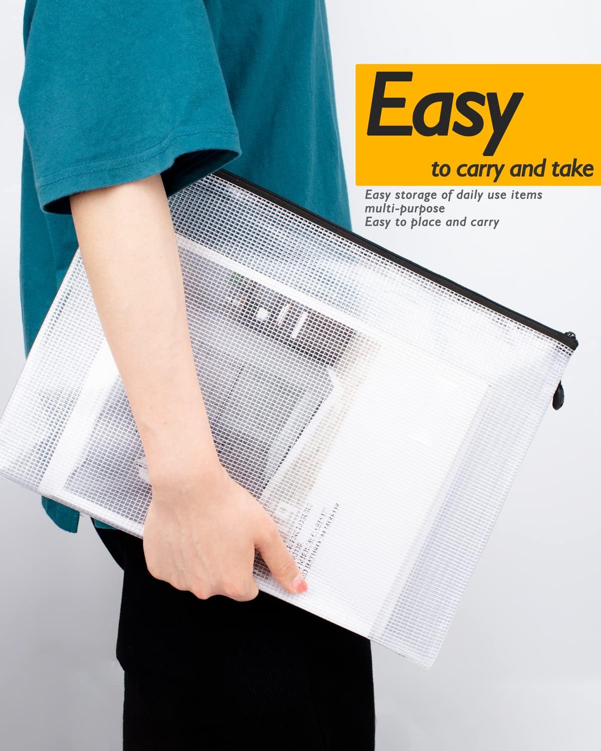 SUNEE Plastic Mesh Zipper Pouch 9x13 in (6 Colors, 12 Packs),Extra Large Water-Resistant Zip Bag for School Office Supplies, Puzzles & Games Organizing Storage