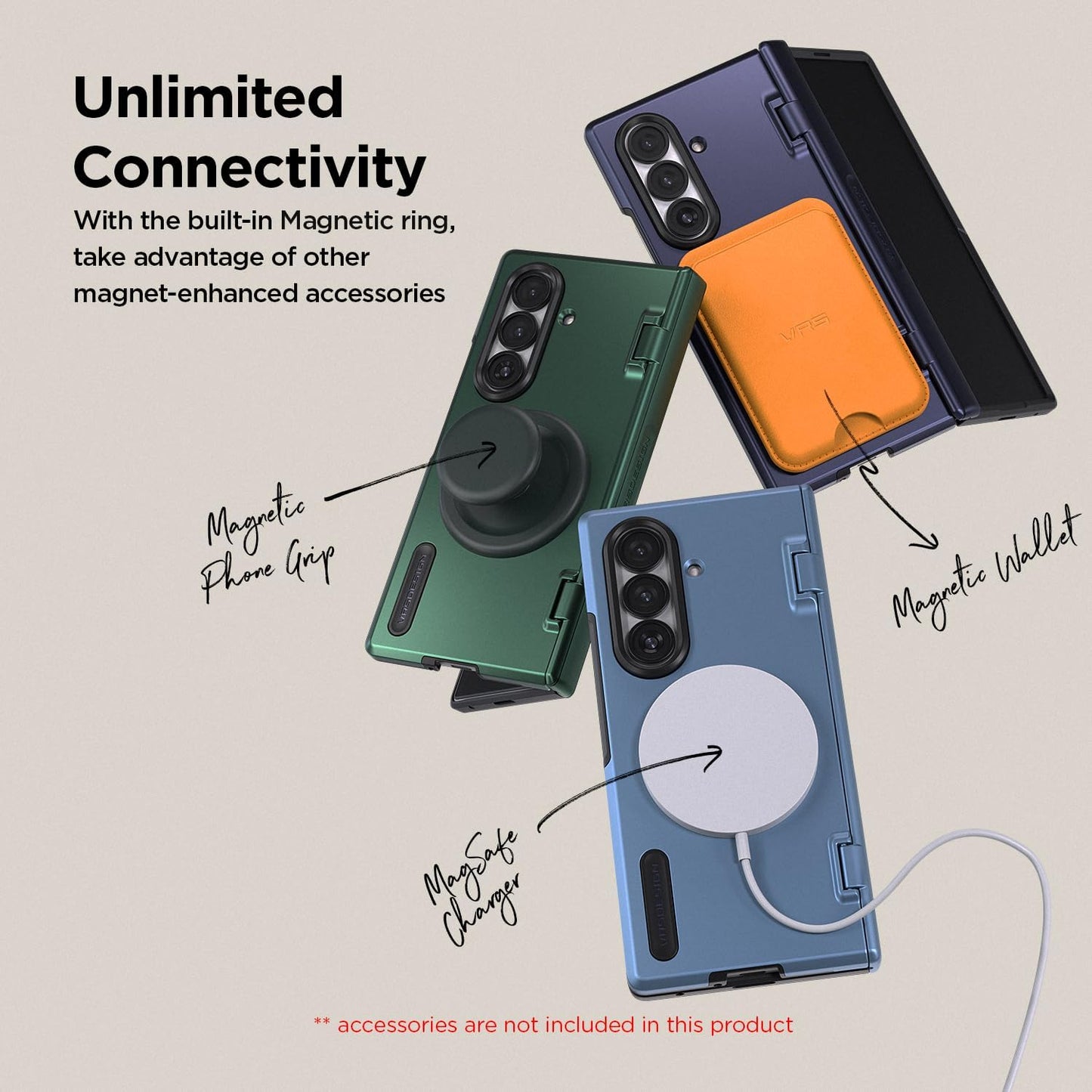 VRS DESIGN Terra Guard Modern for Galaxy Z Fold 7 (2025) – Magnetic Phone Case with Built-in Screen Protector, Rugged Dual Layer Protection & Spring-Loaded Hinge Cover (Ice Blue)