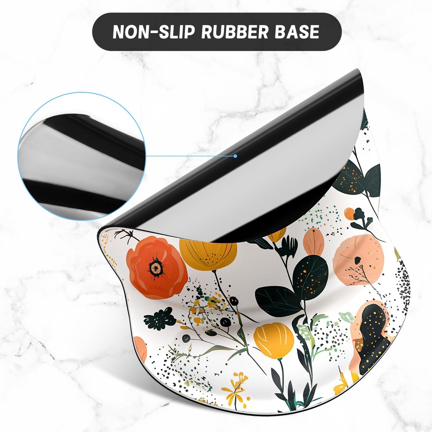 ITNRSIIET Ergonomic Mouse Pad with Gel Wrist Support Small Wrist Rest Smooth Surface Non-Slip PU Base Comfortable Office Supplies Pain Relief, 8.7 x 7.2 inches, Beautiful Flowers and Plants