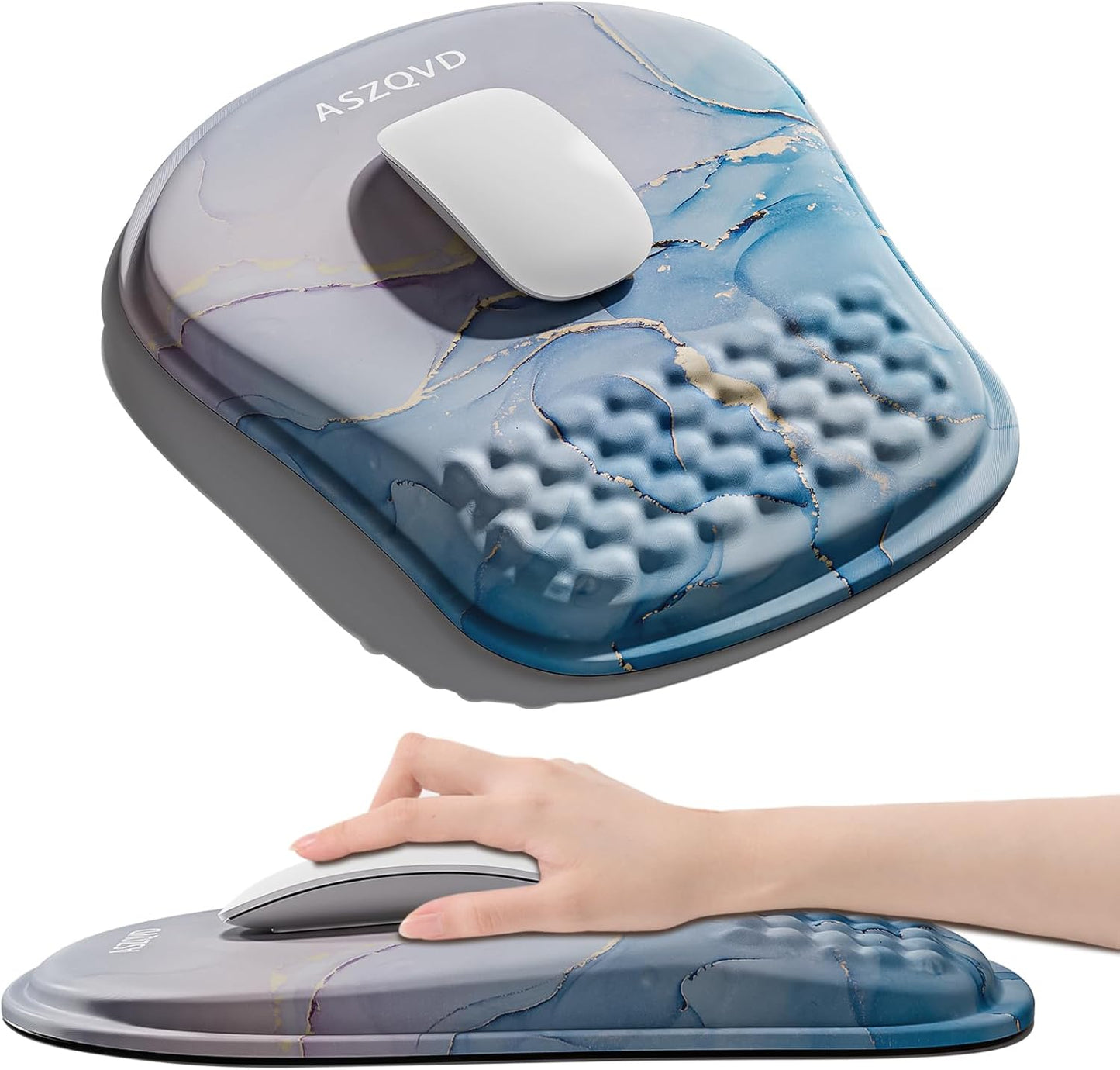 Mouse Pad with Wrist Rest, Ergonomic Mousepads with Wrist Support, Soft Lycra Fabric Memory Foam Office Desk Accessories for Comfort/Pain Relief/PC Gaming/Computer/Laptop (Pink Cyan Marble)