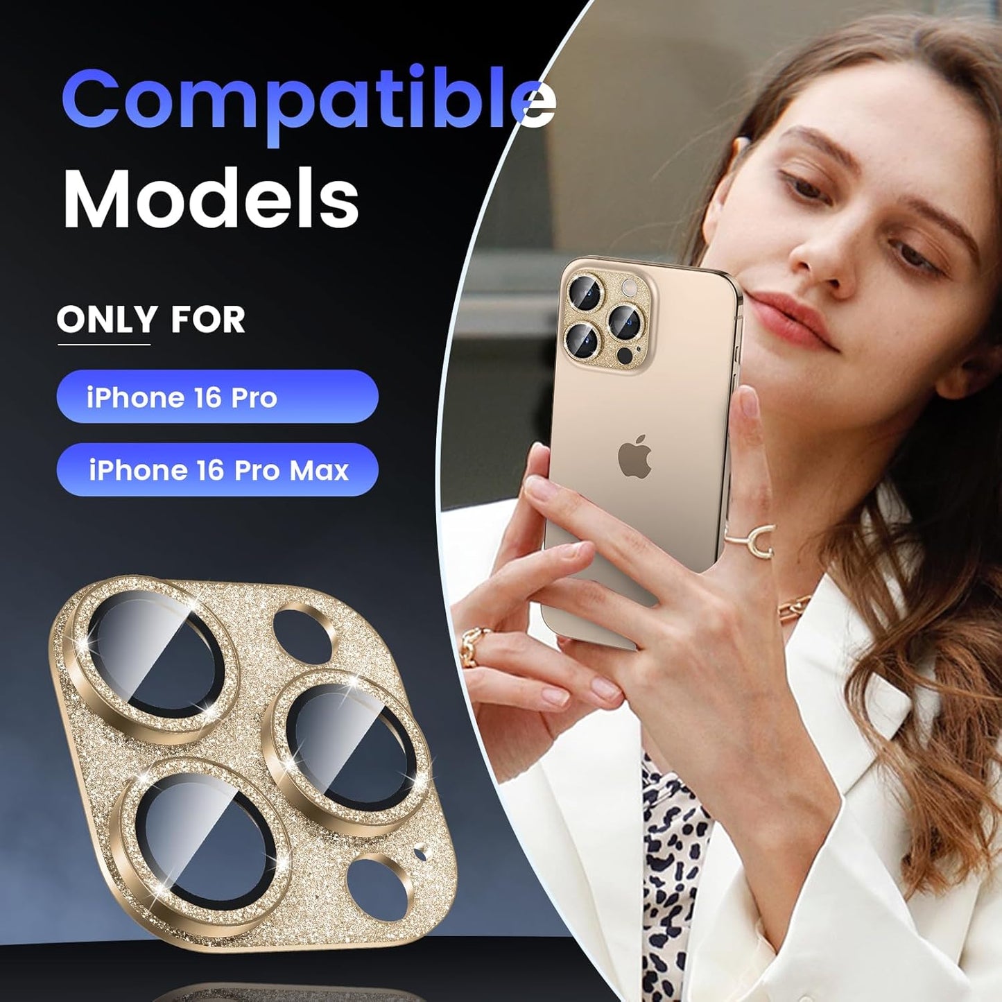 Tensea for iPhone 16 Pro/iPhone 16 Pro Max/iPhone 15 Pro/iPhone 15 Pro Max Camera Lens Protector, Metal Aluminum Alloy Tempered Glass Cover Camera Screen Protector Accessories, Case Friendly