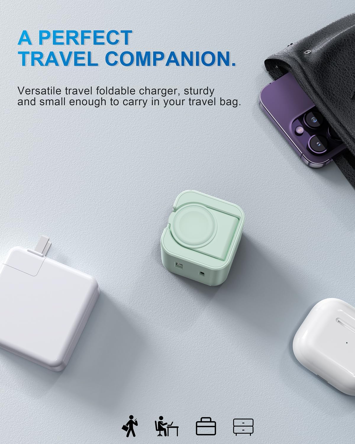 36W for Apple Charging Block with Built-in Watch Charger, Foldable PD Fast Charger Block for iPhone, Dual Ports Wall Charger Compatible with Apple Watch iPhone AirPods(Green)