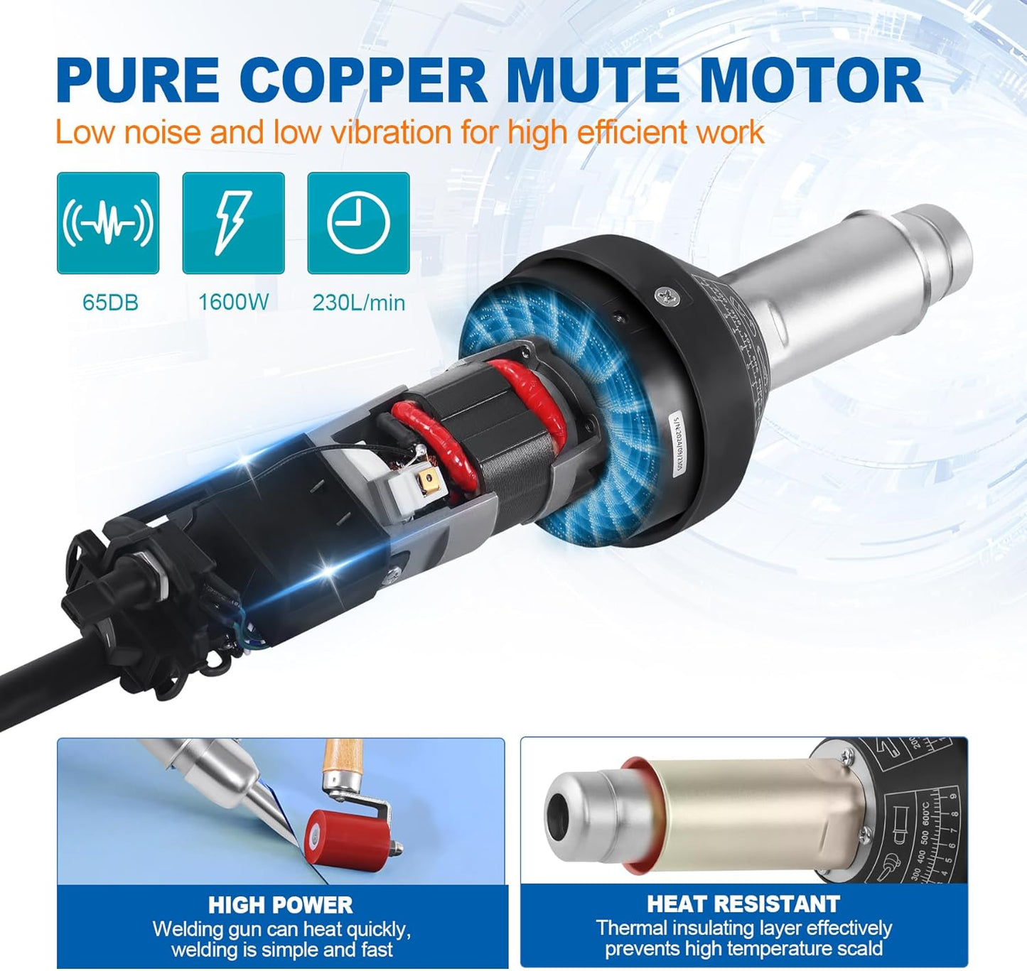 Iglobalbuy 1600W Hot Air Plastic Welder, 110V Plastic Welding Roofing Kit Vinyl PVC TPO Welding Handheld Plastic Hot Air Heat Gun Welding Torch w/Various Nozzles