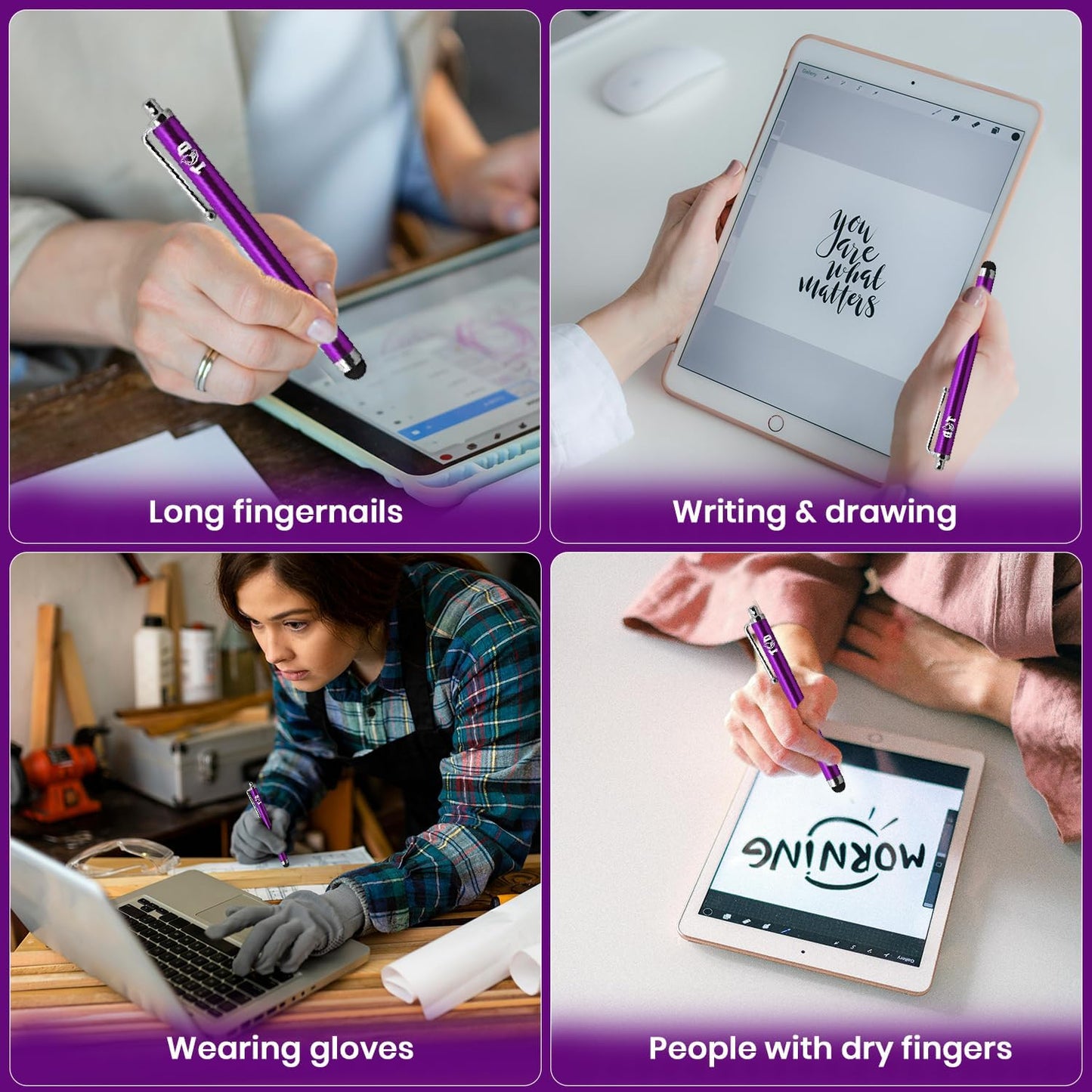 TCD 10 Pack Stylus Pen for Touch Screen, Universal Capacitive Digital Stylus Pen for iPad, iPhone, Tablet, Laptop – Premium Thick Styluses for All Touchscreen Devices with Rubber Tip, Purple