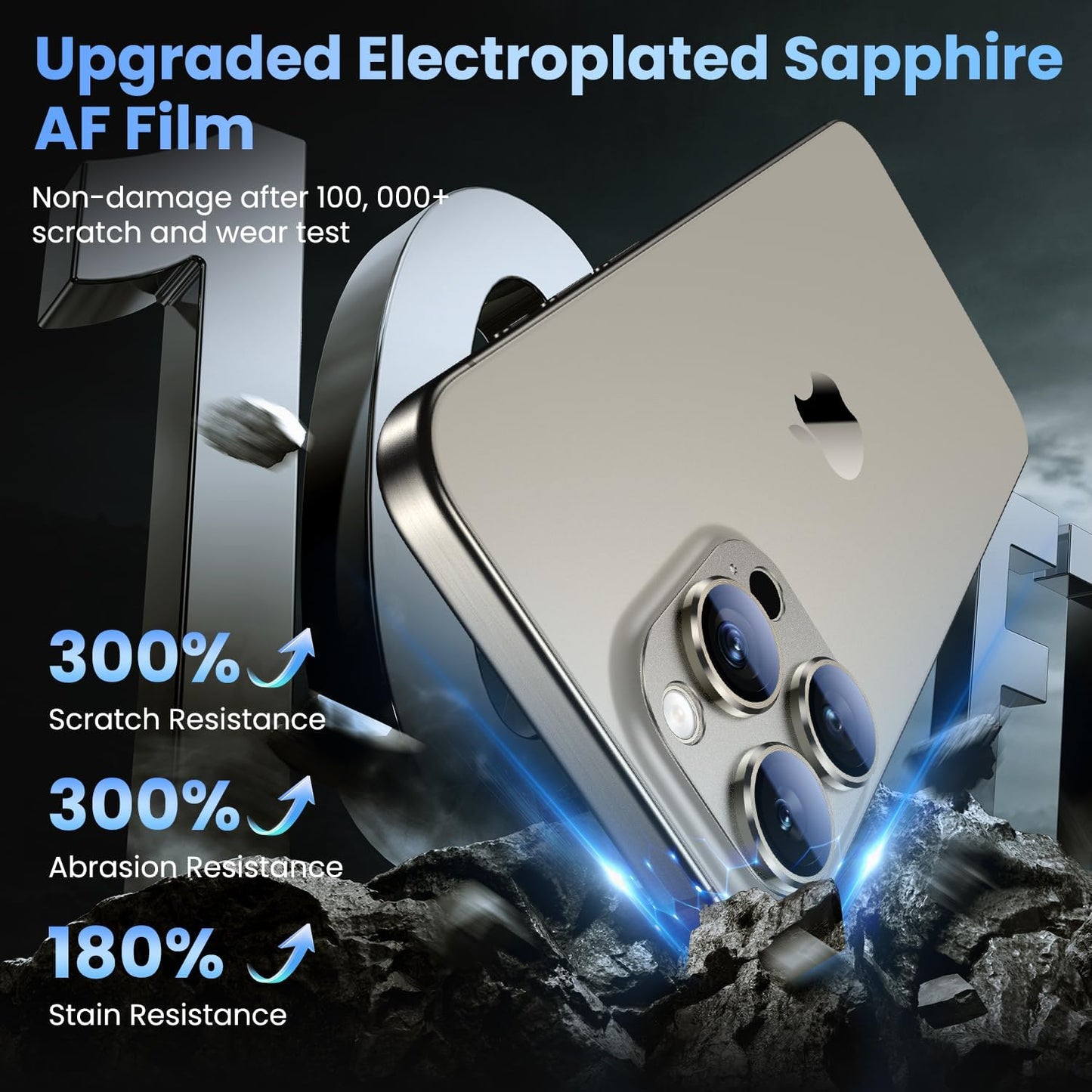 Uyiton Compatible with iPhone 16 Pro/iPhone 16 Pro Max Camera Lens Protector - [Not Easy to Break][Strong Adsorption][Case-Friendly] Metal Tempered Glass Rear Camera Screen Cover - Natural Titanium