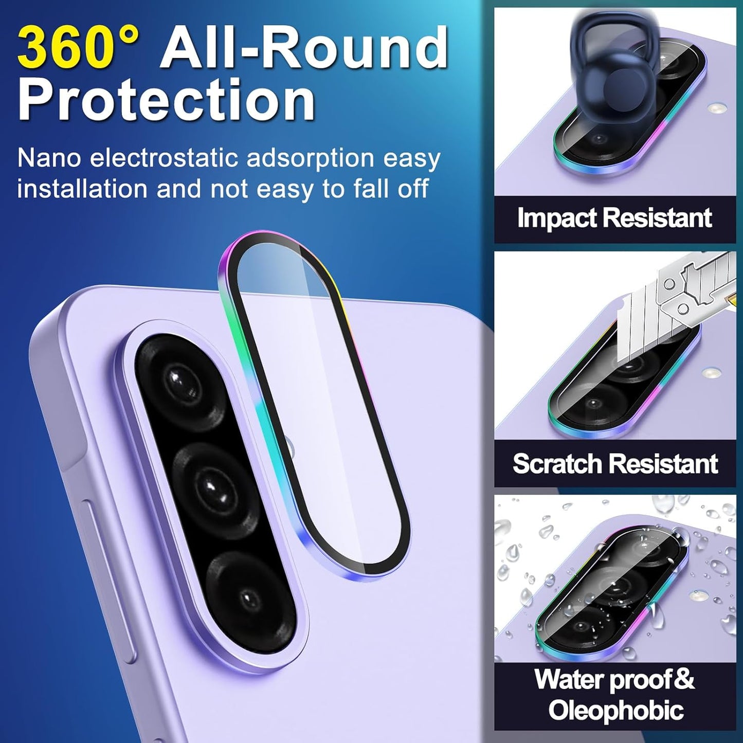 for Samsung Galaxy A36/A56 Camera Lens Protector, Individual Metal Ring Tempered Glass Lens Cover, [Strong Adsorption] Scratch Resistant Ultra-Thin HD Clear Lens Cover, 1 Set-Colorful