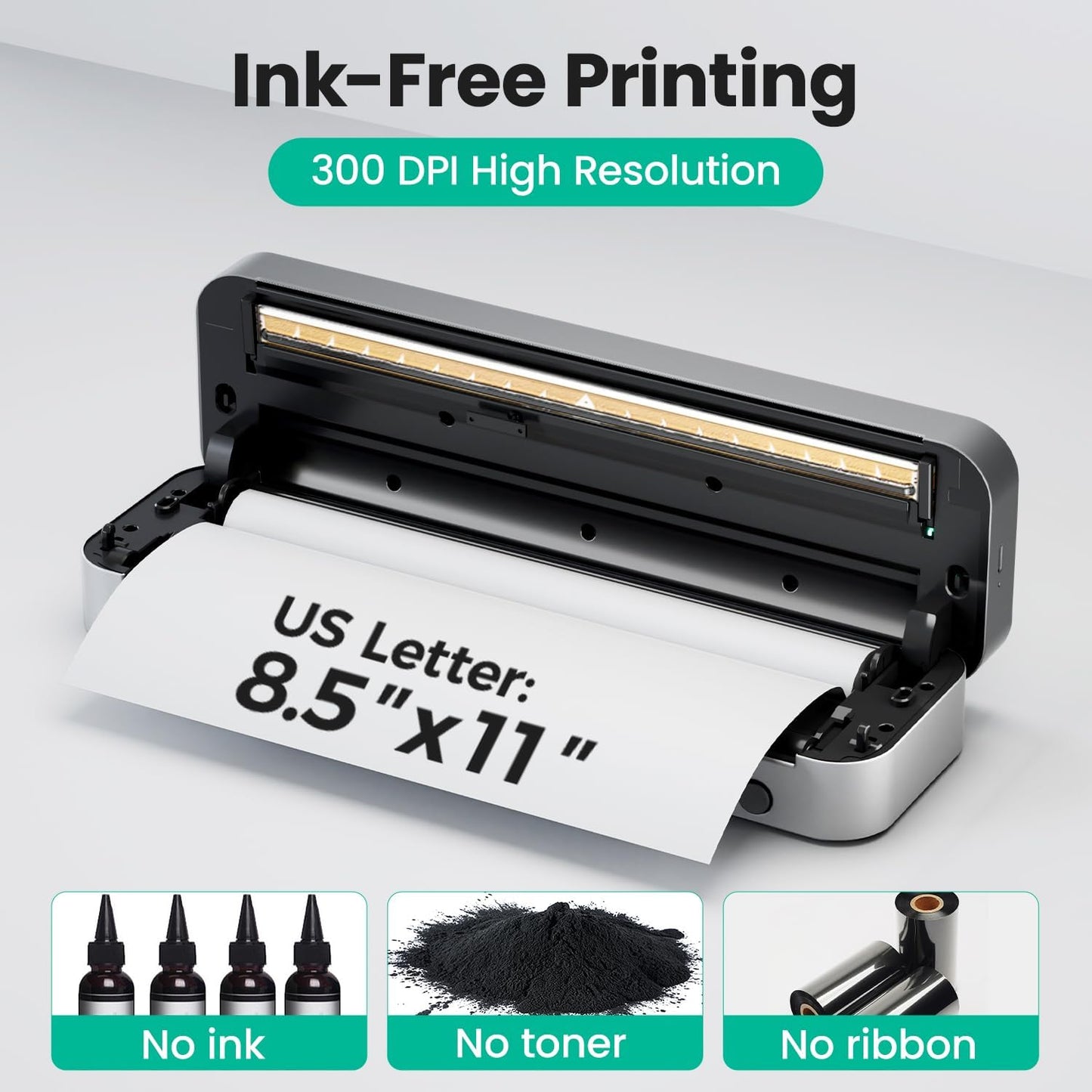 P1 Pro Thermal Printer, Large Format Portable Bluetooth Inkless Printer with 1 Roll Paper 8.5x11 Inch, Compatible with iPhone ＆ Computer,Home Office Essentials