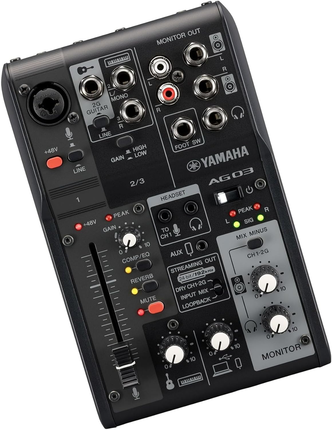 Yamaha AG03MK2 Black 6-Channel Live Streaming Loopback Mixer/USB Interface with Steinberg Software Suite