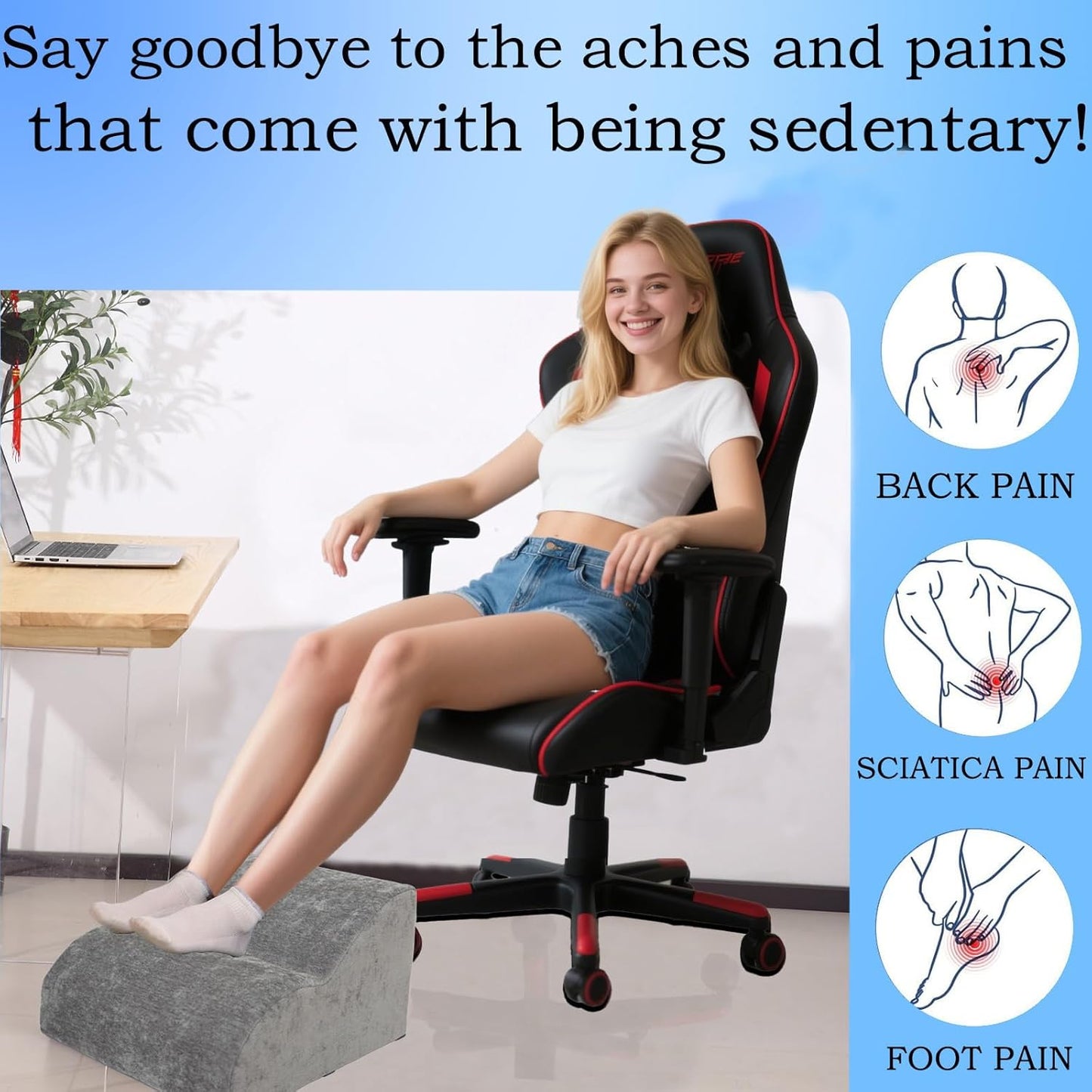 Foot Rest for Under Desk at Work.Multifunctional 3-Tier Foot Stool,with Washable Footrest.for Under Desk,Office Chair Gaming Chair & Sofa,Leg Elevation Pillow,Supports Posture -Dark Grey