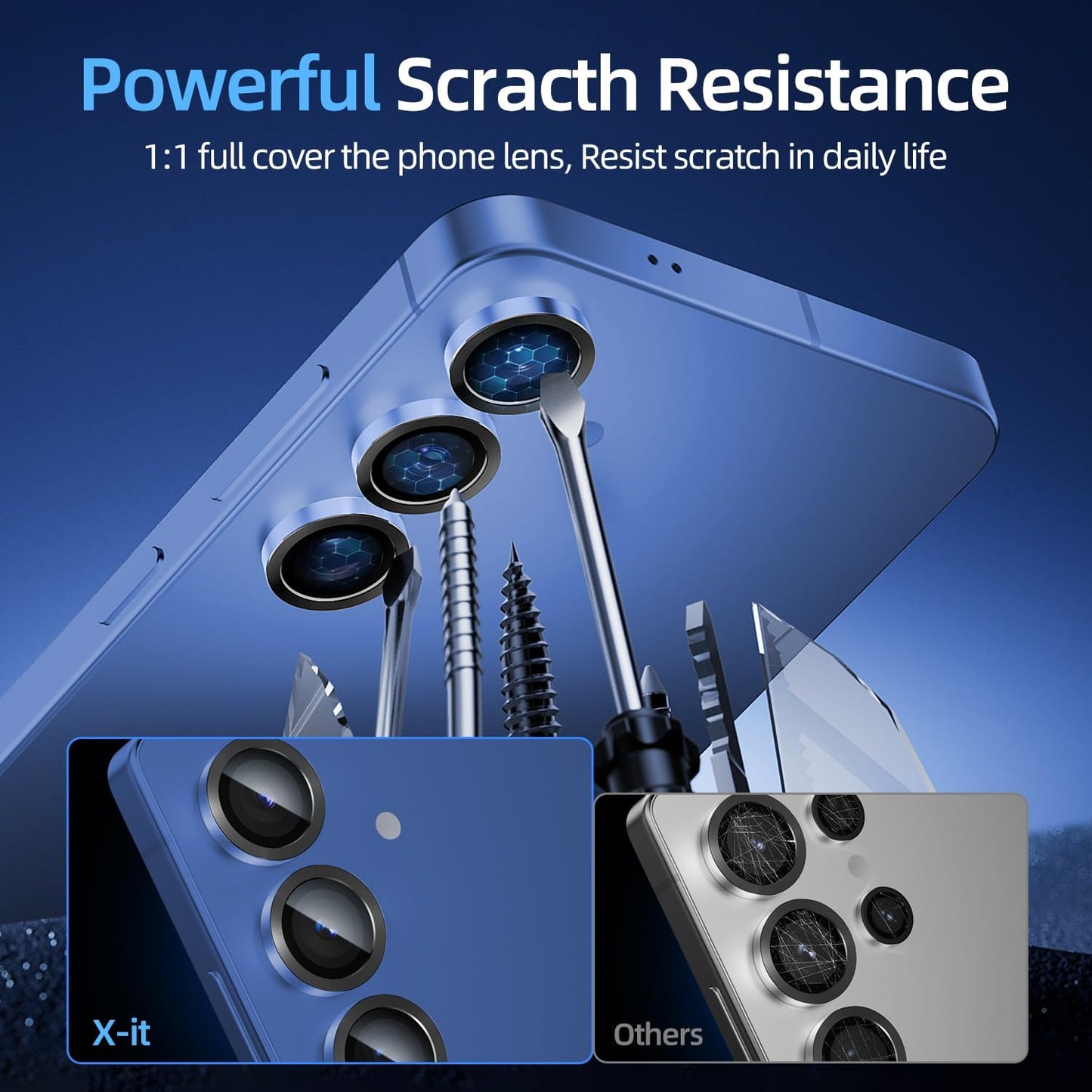 X-it Camera Lens Protector for Samsung S25, 9H Tempered Glass, Independent Metal Aluminum Edge Original Protection Design, Suitable for Phone Case, Anti-scratch, Anti-reflective,Navy