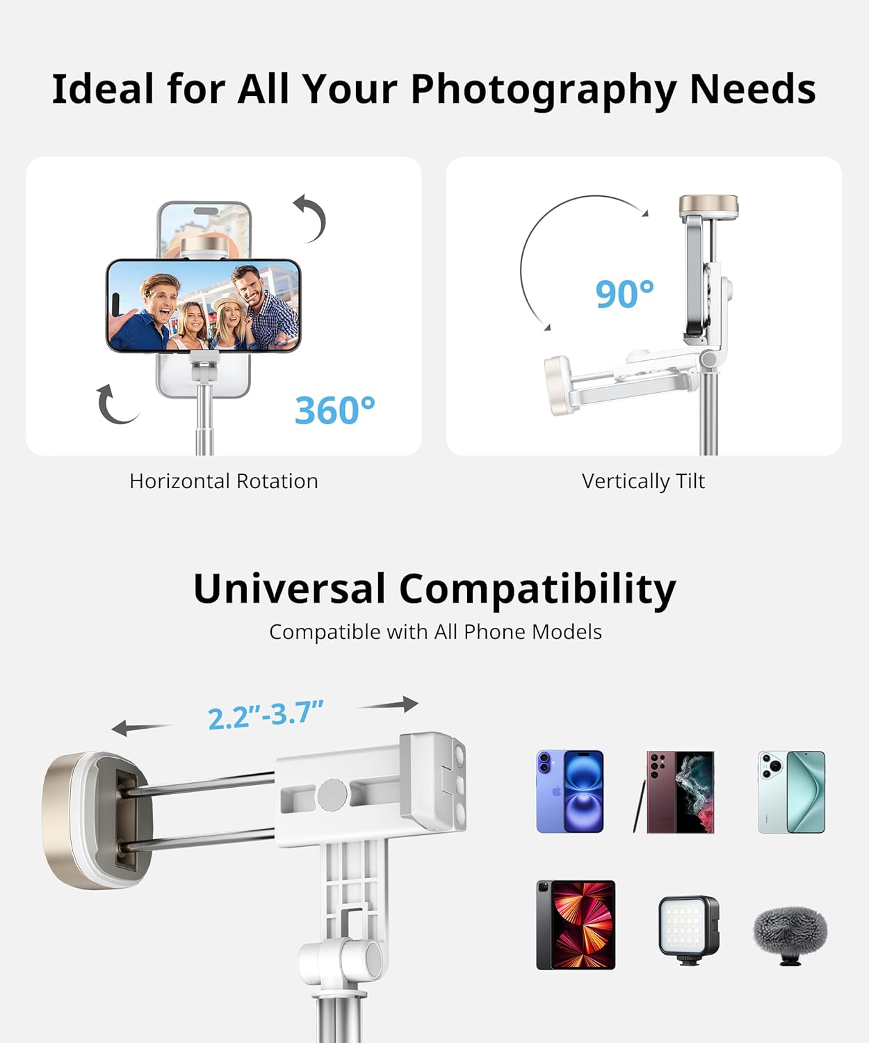 72'' Selfie Stick for iPhone,Tripod Wireless Remote for Selfies,Group Photograph,Video Recording. Phone Stand Compatible with iPhone Android Phone,Camera