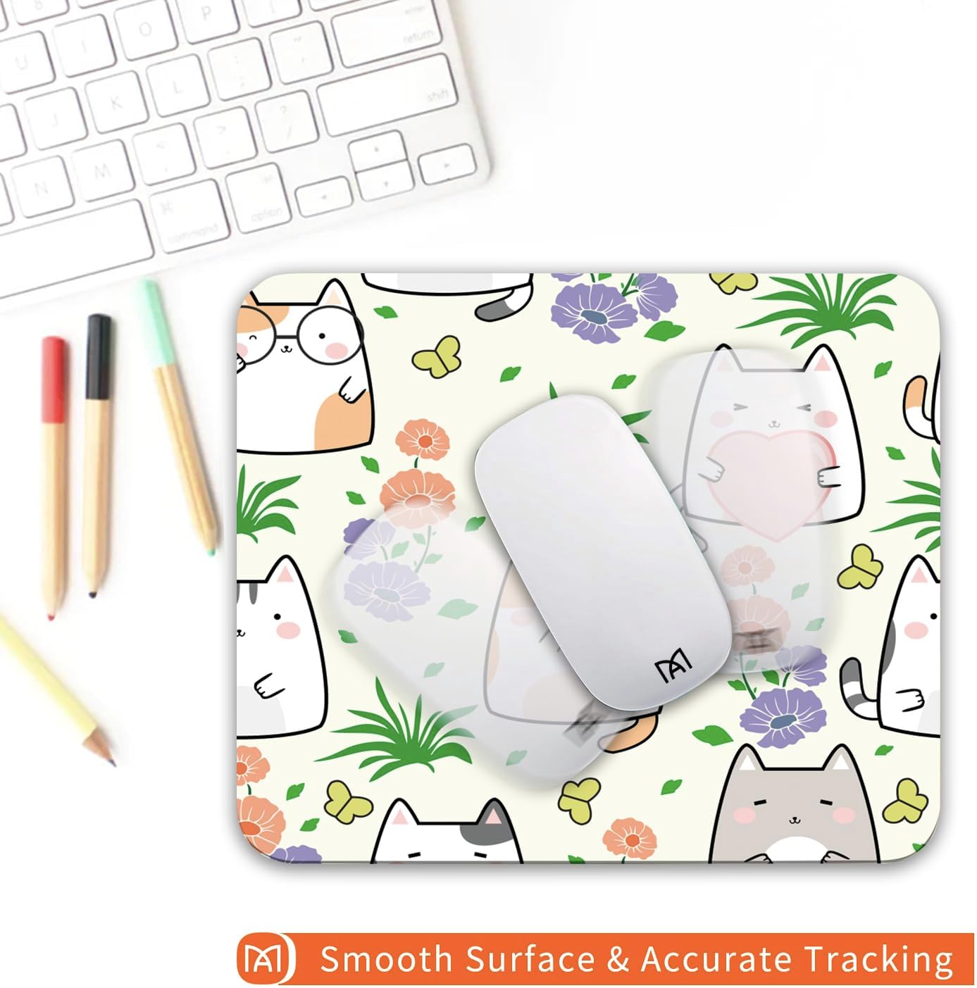 Square Mouse Pad Cute Cat, Personalized Premium-Textured Custom Mouse Mat Design, Washable Mousepad Cloth, Non-Slip Rubber Base Computer Mouse Pads for Wireless Mouse