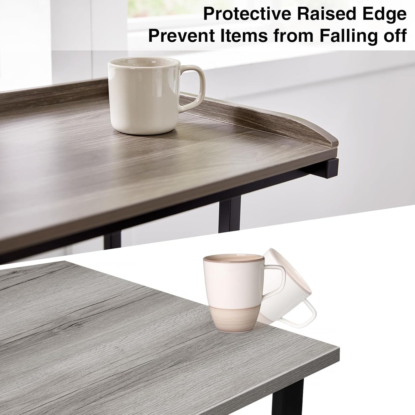 Lauren&Harold 34'' Printer Stand with Power Outlets & USB Ports, 3-Tier Adjustable Rolling Cart, Heavy Duty 150LBS Storage Table with Wheels for Office, Kitchen, Living Room, Grey/Black