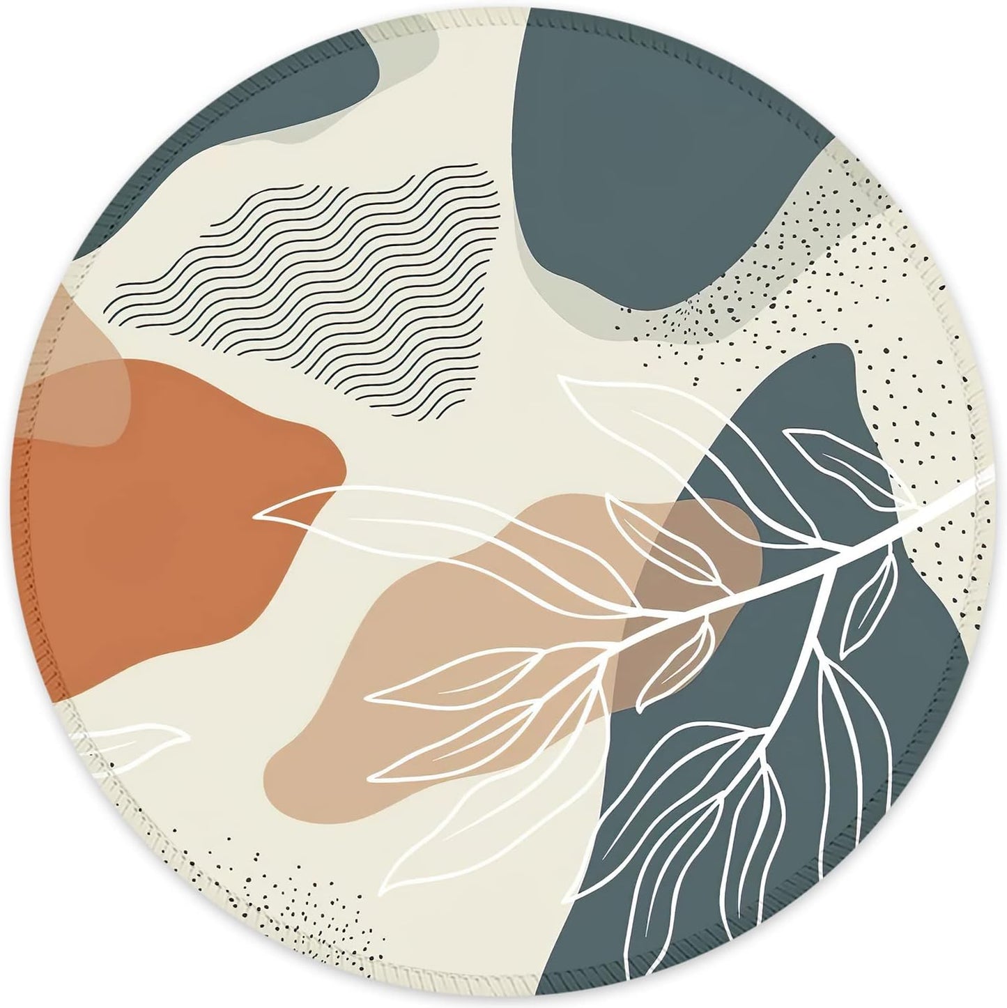 ITNRSIIET Round Mouse Pad with Stitched Edge Premium-Textured Waterproof Non-Slip Rubber Base Desktop Protection Mat Diameter 8.7 inches, Abstract Leaf