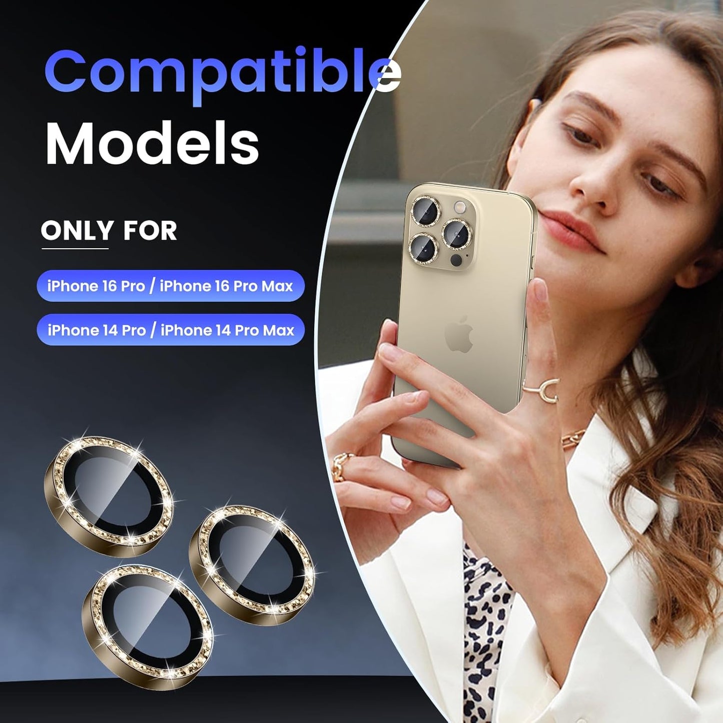 Tensea Camera Lens Protector Compatible for iPhone 16 Pro Max/16 Pro/14 Pro Max/14 Pro, Metal Aluminum Alloy Tempered Glass Cover Camera Screen Protector Accessories, Case Friendly