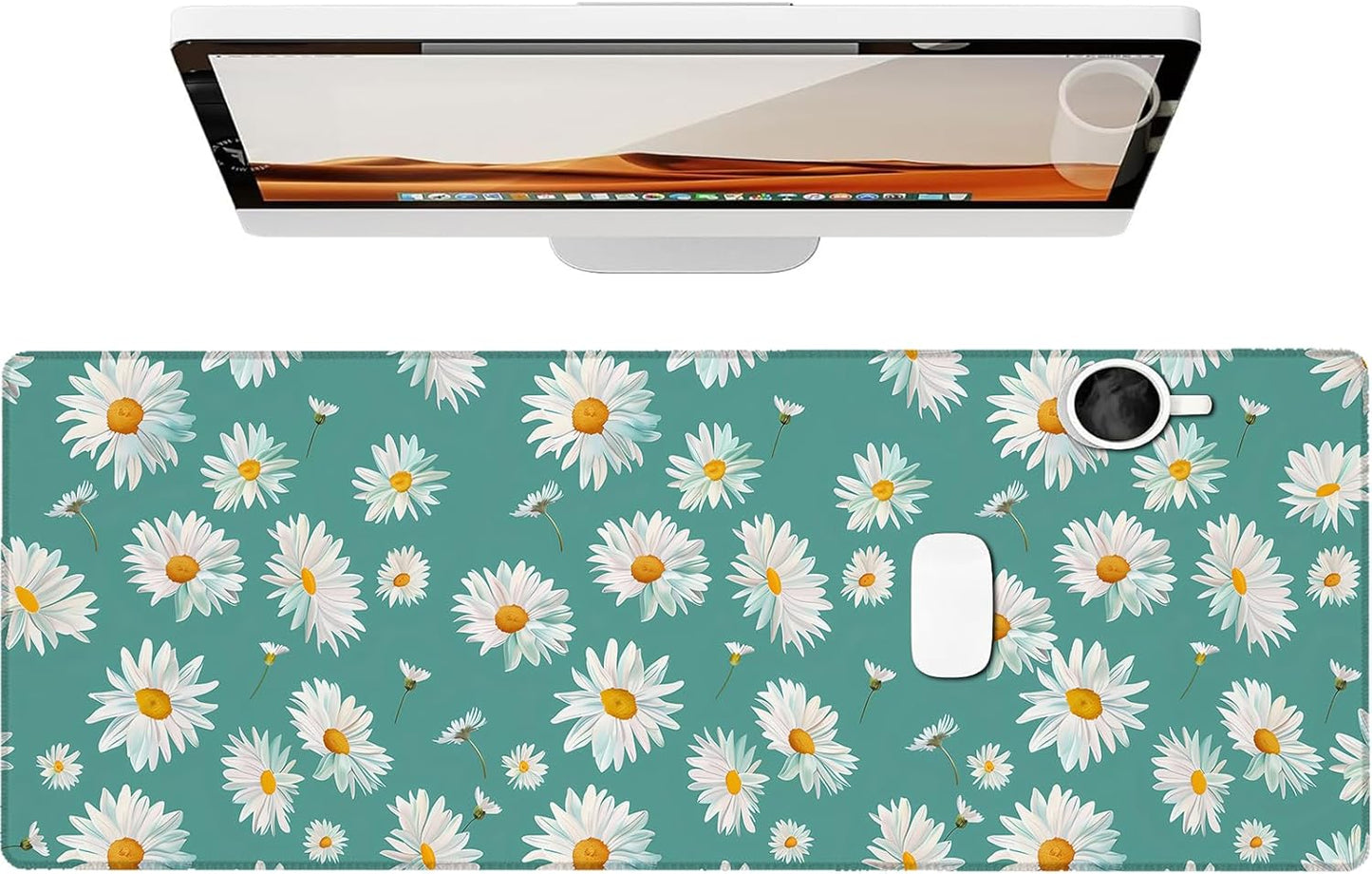 Daisy Gaming Mouse Pad, Large Office Desk Mat, Anti-Slip Rubber Base Mousepad for Computer Laptop Keyboard, Smooth Desk Pad for Home Office Gamer Work Accessories 31.5" x 11.8"