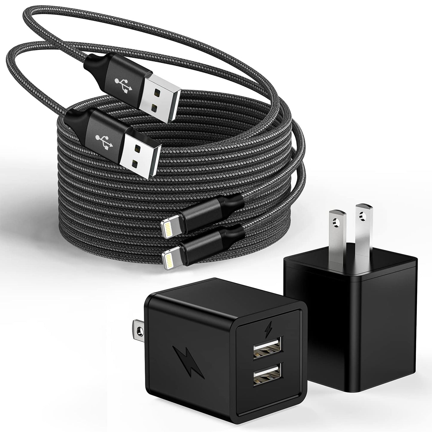 2 Pack iPhone Charger,iPhone 14 Wall Charger Cube Dual Port USB-A Adapter Block with 10FT USB A to Lightning Fast Charging Cable Cord for iPhone 14/13/12/11/Pro Max/Pro/Plus,8 Plus/7/6/XS/XR/X/SE,iPad