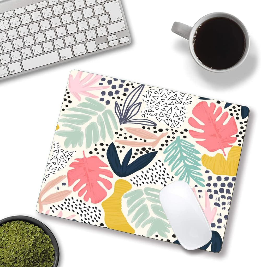 Mouse Pad, Colorful Palm Tropical Plants Mouse Pad, Square Waterproof Cute Mousepad Non-Slip Rubber Base Wireless Mouse Pads for Computer Office Laptop, Gaming Mouse Pads for Desk, Leaves