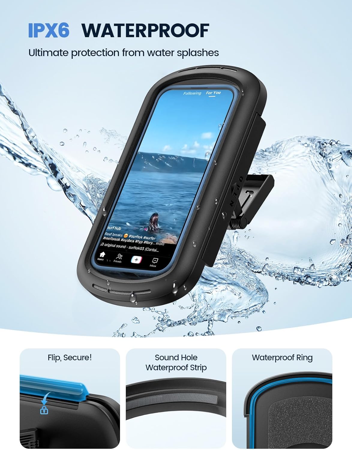 Lamicall Shower Phone Case Holder Waterproof - Clear Sound with Speaker Hole, Shower Bathroom Bathtub Accessories, IPX6 Waterproof Wall Mount for iPhone 16 Pro Max, S25 Ultra, 4-7" Big Phones