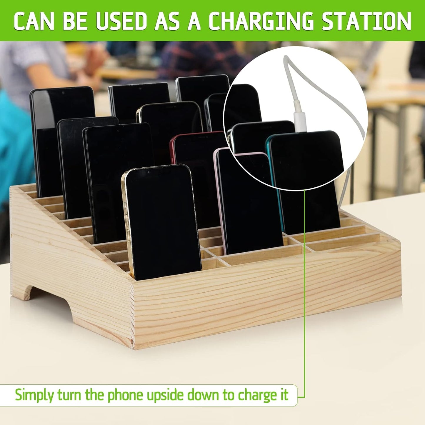 Wooden 36-Grid Cell Phones Storage Box Desktop Mobile Phone Holder Organizer for Office School Classroom (36-Grid)