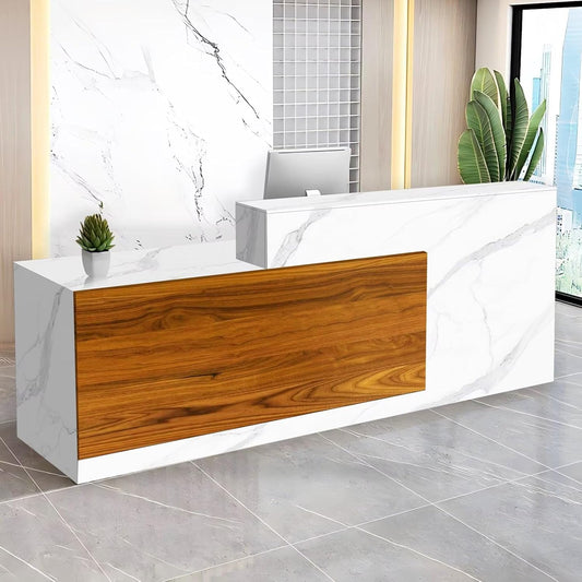 Reception Desk with Counter Modern Checkout Counter with Lockable Drawer Keyboard Tray Receptionist Desk for Office Salon Reception Table M Left 59inch/150cm