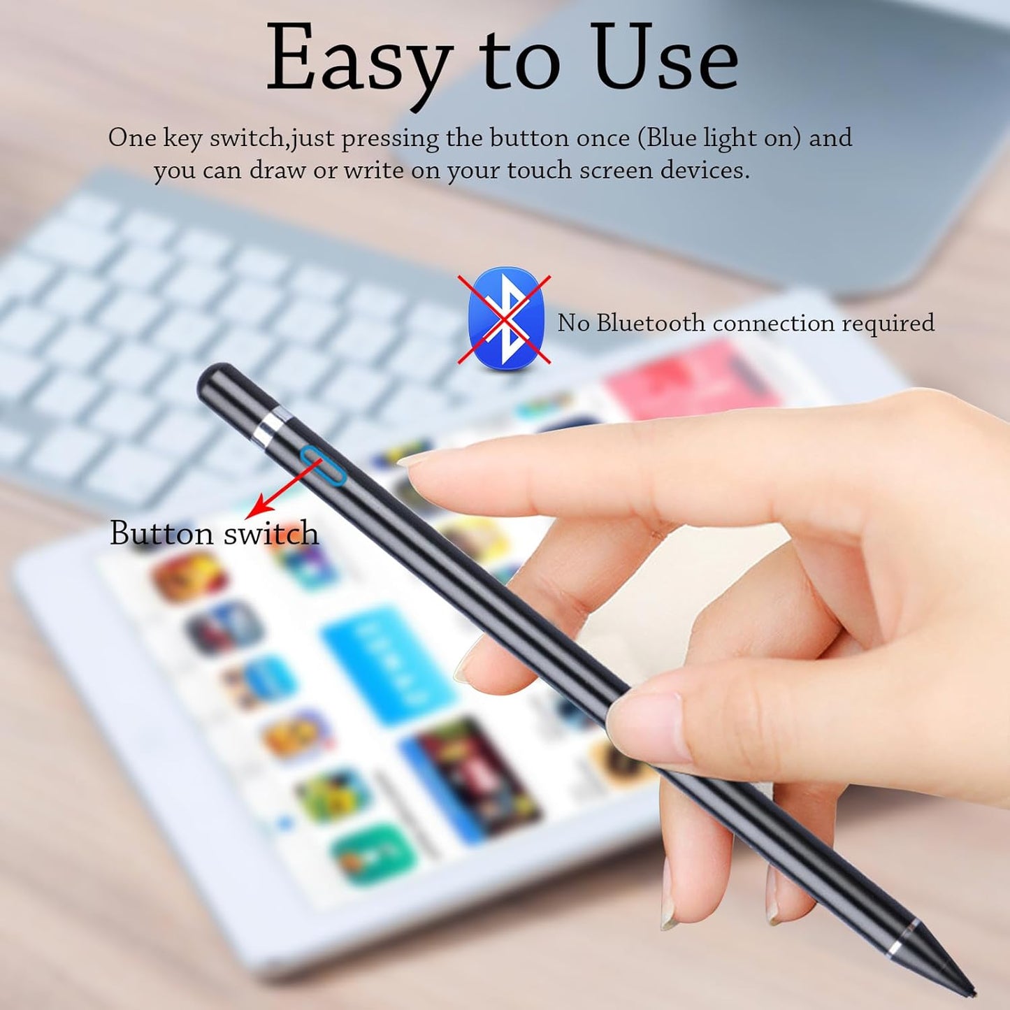 Stylus Pen for Touchscreen, DOGAIN iPad Pencil 1.5mm Fine Point Rechargeable, Tablet Pen for Drawing/Writing/Playing, Stylus Pen for iPad/iPad Air/Mini/Pro/Android/iPhone and Most Device(Black)