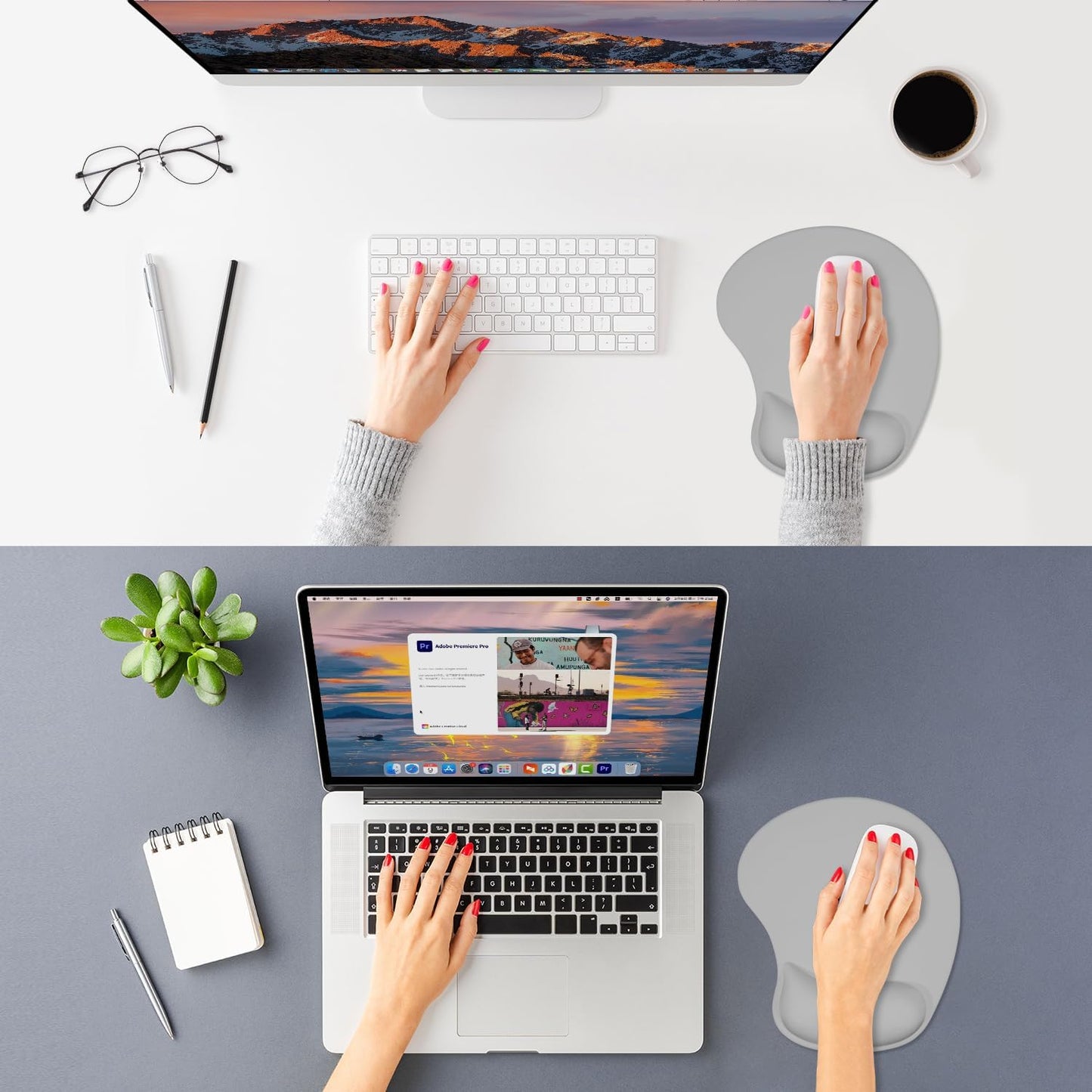 ITNRSIIET Ergonomic Mouse Pad, Cushioned Gel Wrist Rest, Non-Slip Base, Smooth Surface, Cute Multi-Color, 9.5 x 8.2 in, Space Gray