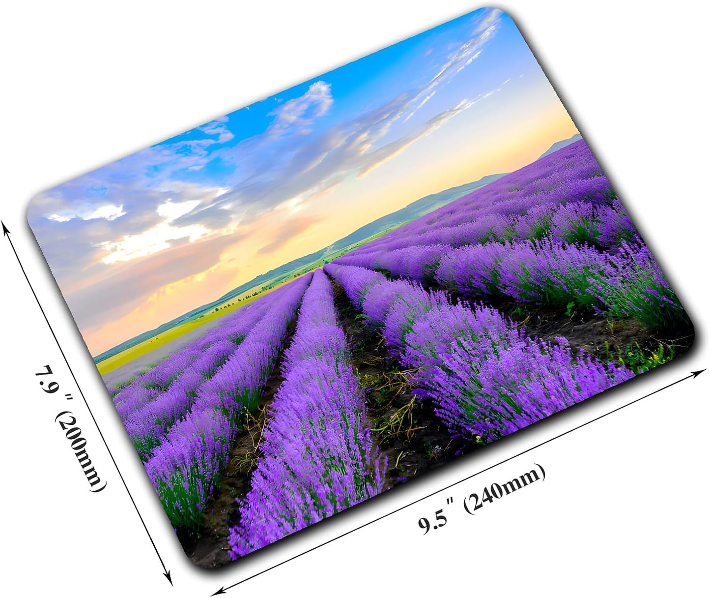Purple Lavender Landscape Mouse Pads for Desk, Portable Wireless Computer Mouse pad Small Design with Women, Non-Slip Rubber Base Laptop Mousepad 9.5" x 7.9" Smooth Surface for Office & Travel