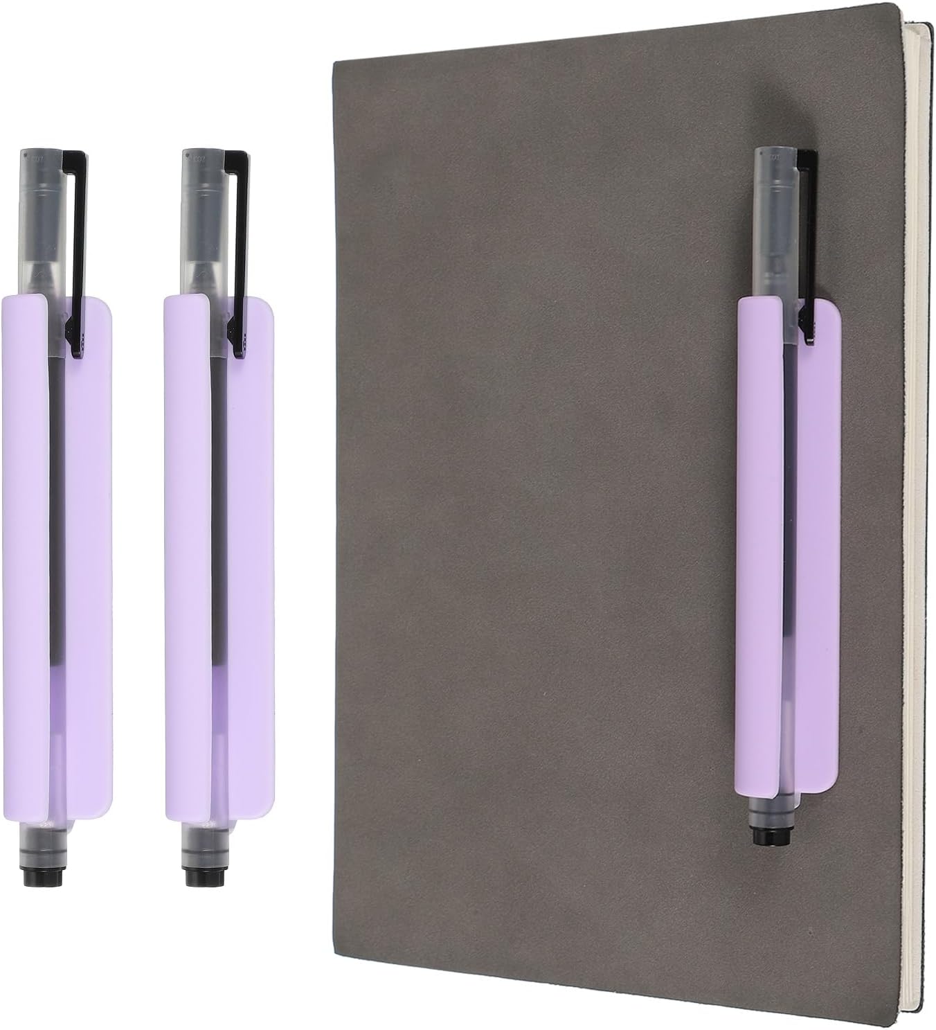 PATIKIL 2 Pcs Adhesive Pencil Holders, 105mm Long Universal Pencil Clip Silicone Pen Holder Office Pen Organizer for Desk Wall Clipboard Notebook Tablet Case Stylus, Purple