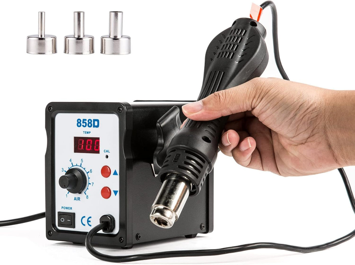 CREWORKS 858D Rework Station, 110V SMD Soldering Rework Station with Hot Air Heat Gun Set, LED Digital Temperature Display Screen Electric Desoldering Welding Iron Kit for Electronics Repairing