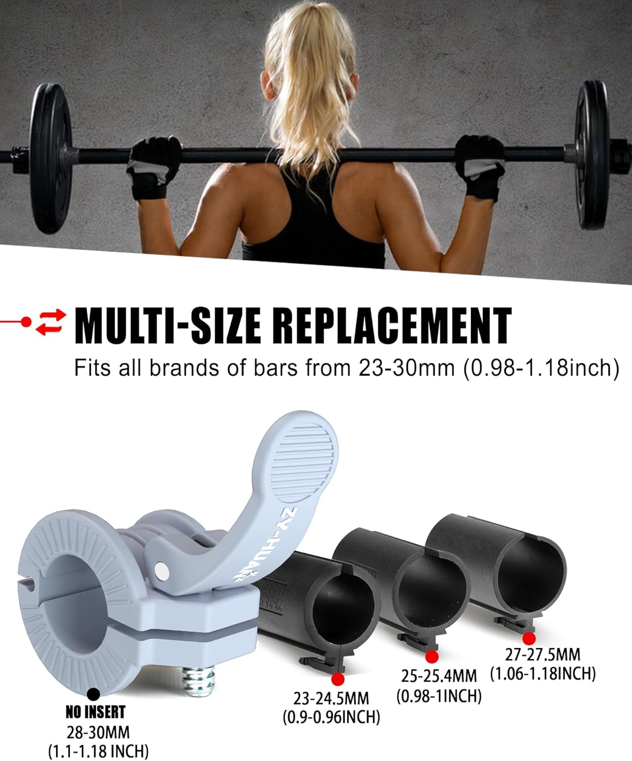 Pro Barbell Clips 1 inch Barbell Clamps 0.9-1.18inch Quick Release Weight Clips for Bars Multi-Size Adjustable Olympic Barbell Clamps