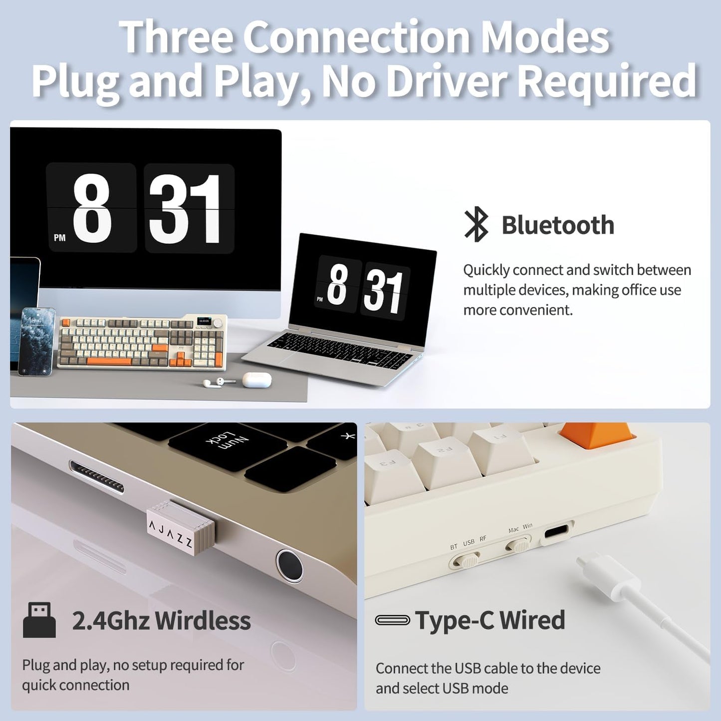 DAIDAI×AJAZZ AK35I V3 Full Size Hot Swap Mechanical Gaming Keyboard with Screen & Knob 2.4G/BT/USB-C Gasket Keyboard FR4 Plate 8000mAh Battery South Facing LED RGB (Avocado Axis)