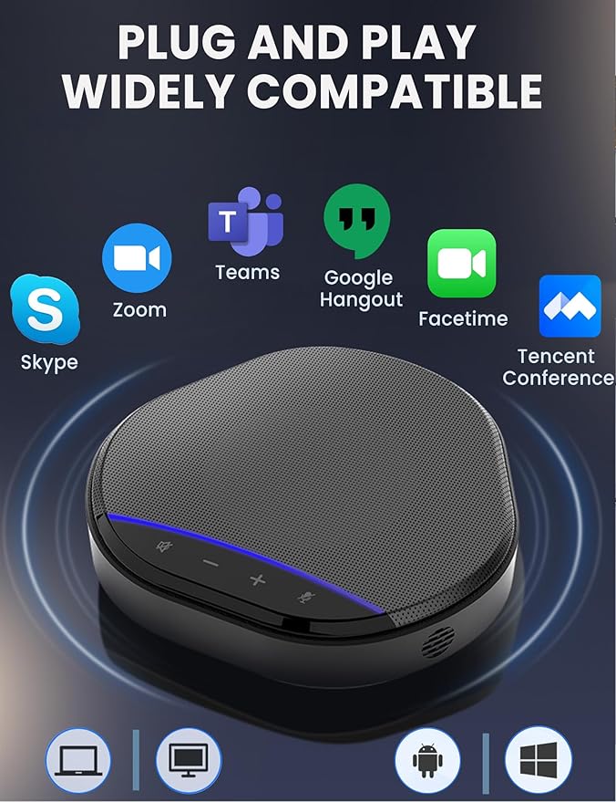 Conference Speaker and Microphone, 360° Enhanced Voice Pickup with 2 AI Mics, Echo & Noise Reduction, USB-C Plug & Play Speakerphone for Zoom Skype Teams Calls, for Home Office and Meeting Room