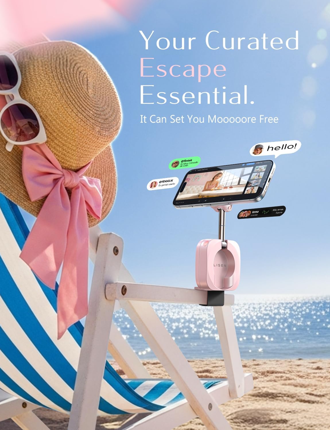 LISEN Airplane Phone Holder Travel Essentials for Women Long Flight Essentials Must Haves Handsfree for MagSafe Phone Stand Beach Vacation Cruise Essentials 2025 for iPhone 16 Pink