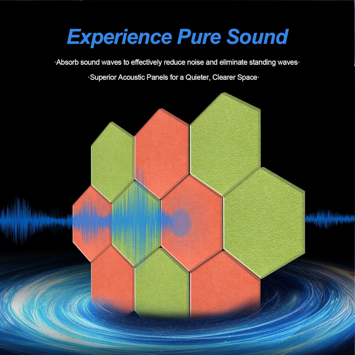 Mollywell Hexagon Acoustic Panels, High Density, Soundproofing, Decorative Noise Reduction Felt Wall Tiles for Ceilings, Home Office & Gaming Room (Orange and Fruit Green), 14x12x0.4 Inch