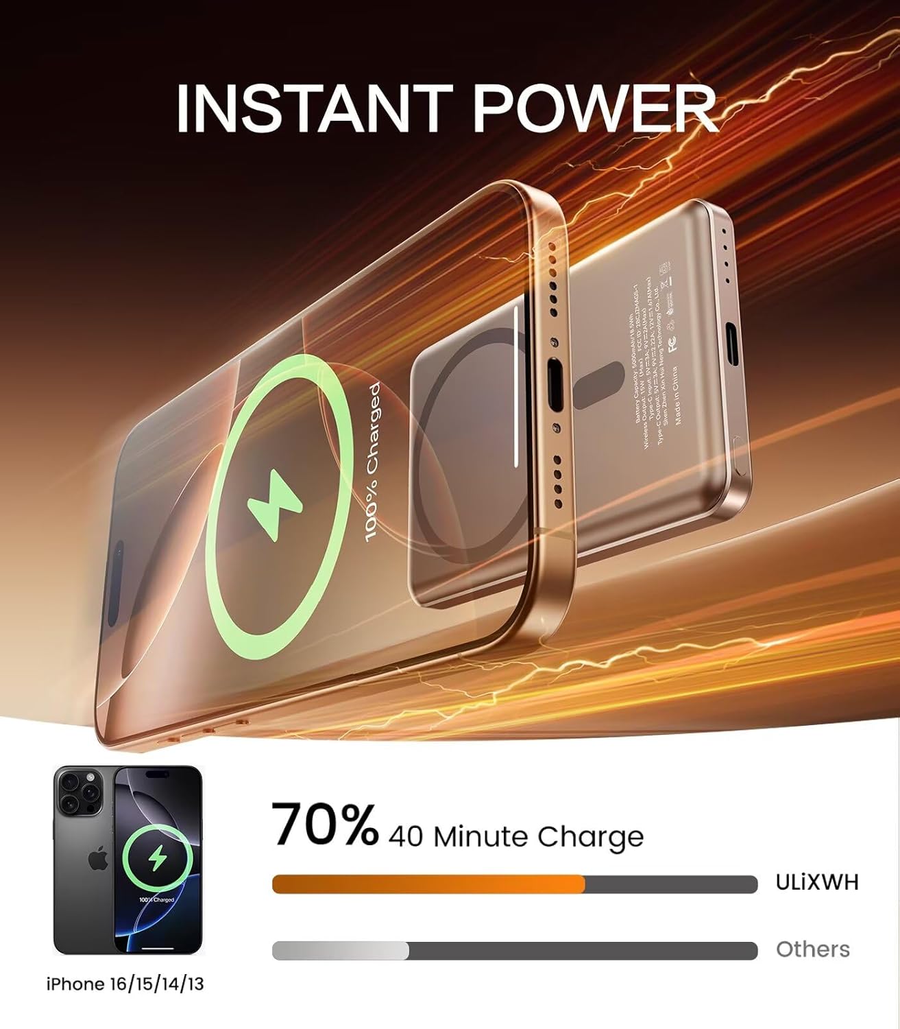 [0.3" Ultra Slim] [Alloy-Made] Magsafe Portable Charger for iPhone, 2025 Upgrade 5000mAh Fast Charging Magnetic Power Bank, Wireless Battery Pack for iPhone 16 15 Pro Max 14 13 12, Desert Gold